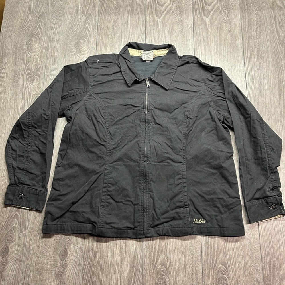 Vintage Dickies Work Jacket Mens XL Black Full Zip Lightweight Embroidered Logo